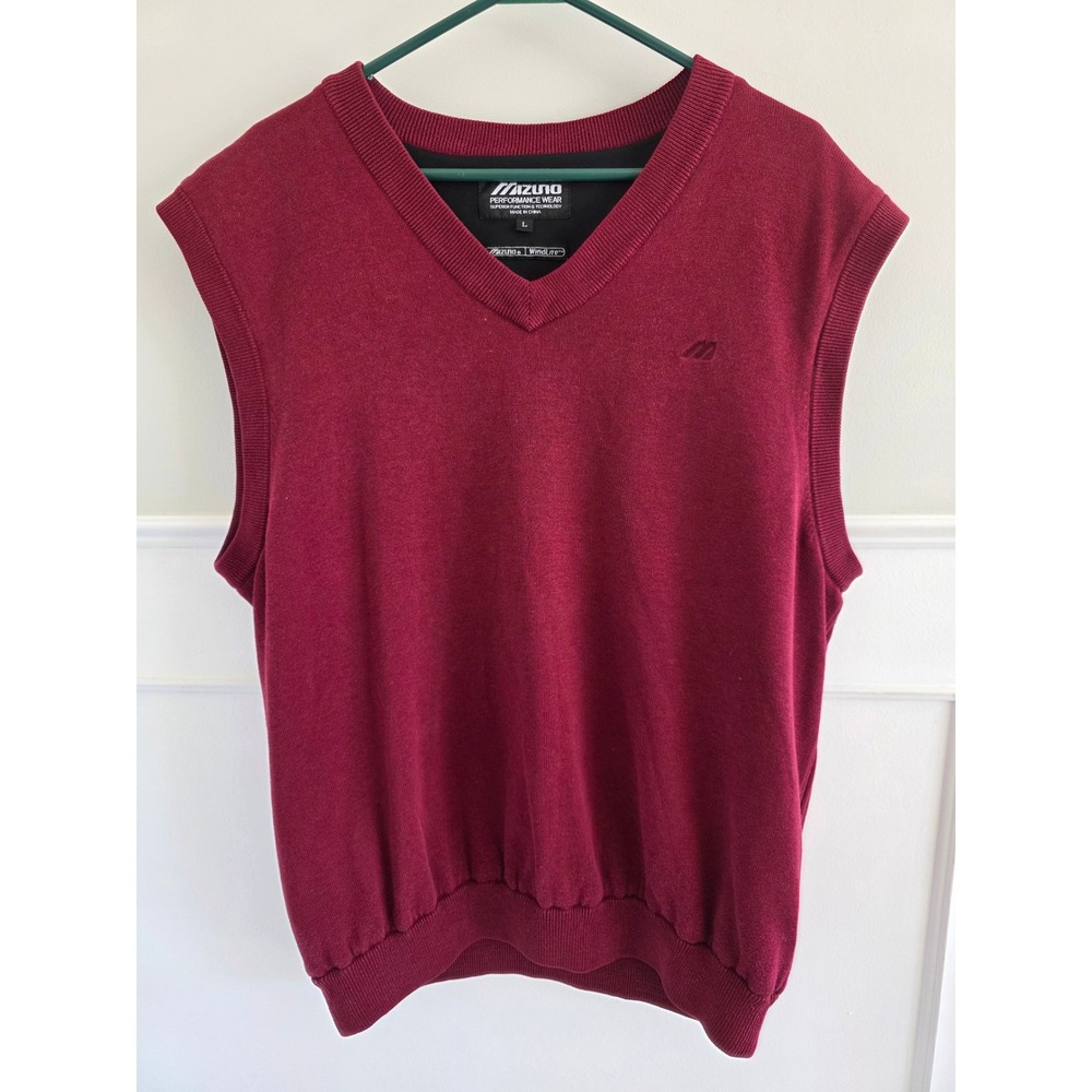 Mizuno Performance Wear V Neck‎ Sweater Vest Men's Large Burgundy Golf Casual